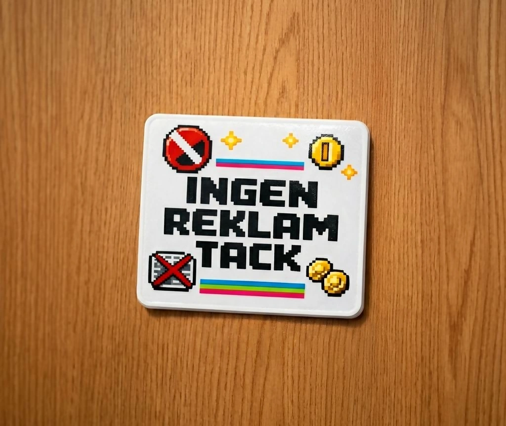 Minimal ingen reklam-skylt på dörr med subtil typografi